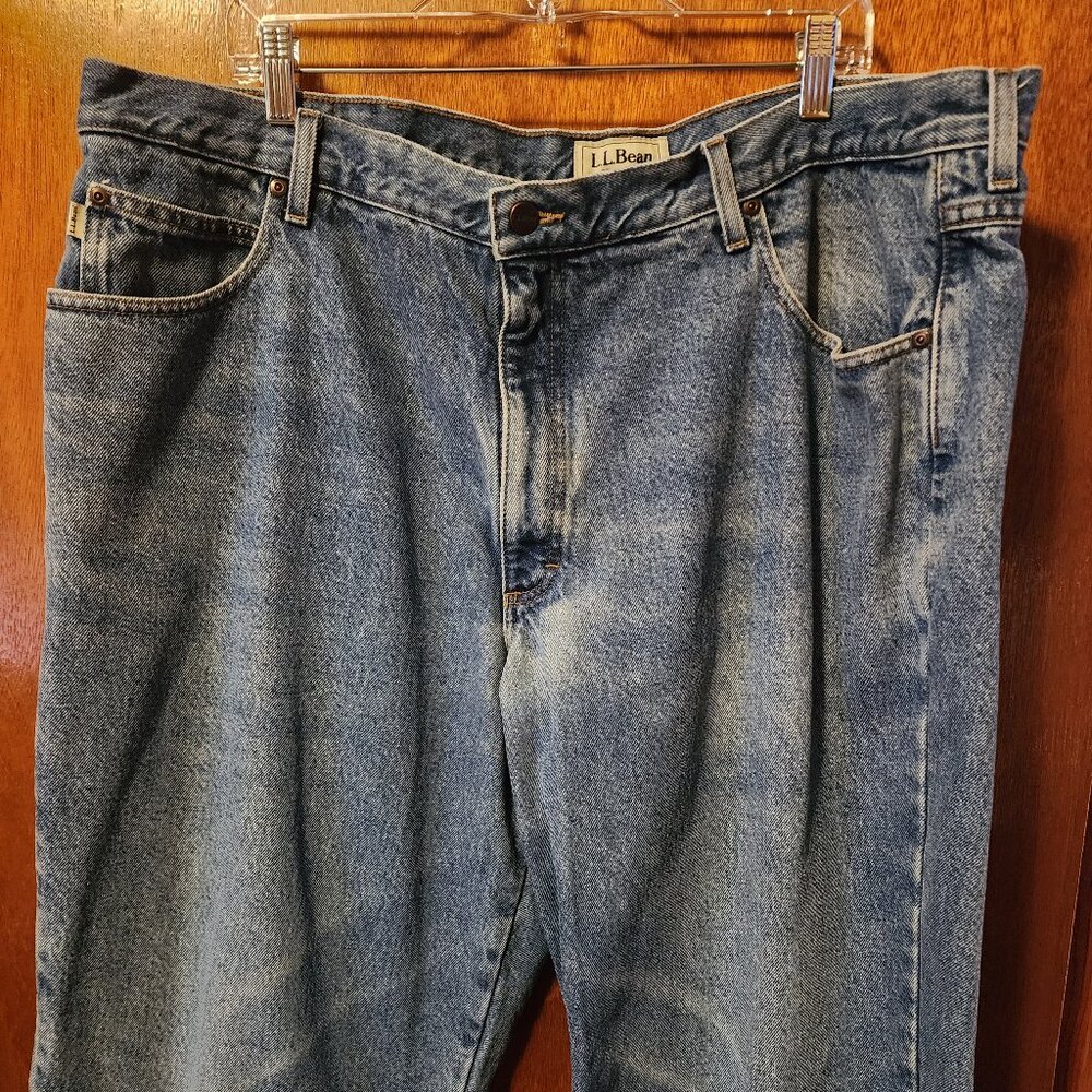 Men's 44x34 L.L. Bean Relaxed Fit Flannel Lined Blue Work Jeans